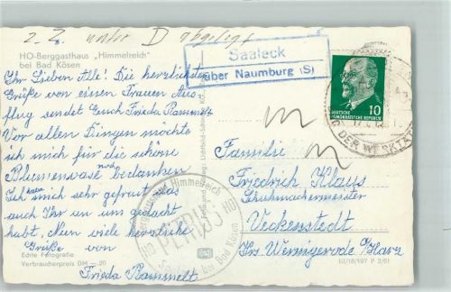 06628 O4801 Saaleck - Landpoststempel über Naumburg HO-Berggasthaus Himmelreich bei Bad Kösen Hüttenstempel