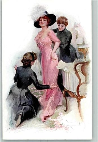 keine AK Frau bei der Anprobe Jugendstil Mode