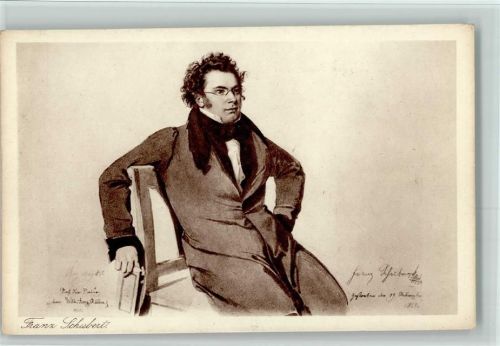 Aquarell von Wilhelm Rieder mit Namenszug des Tondichters AK