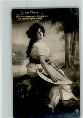 1909 Serie an der Weser - Frauenschönheit mit einer Harfe AK Gute Erhaltung