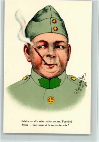 Serie Verlag Hunziker Nr. 59 - sign Gautschi - Schweizer Soldaten -Bildnisse , Zigarillo - sehr gute Erhaltung Militär Karikatur Künstlerkarte
