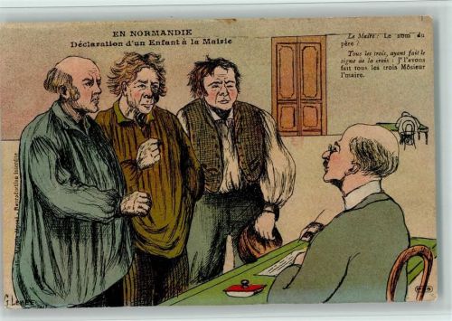 En Normandie - Declaration d`un Enfant a la Mairie , sign G. Lemee Motiv Frankreich 1911 Künstlerkarte