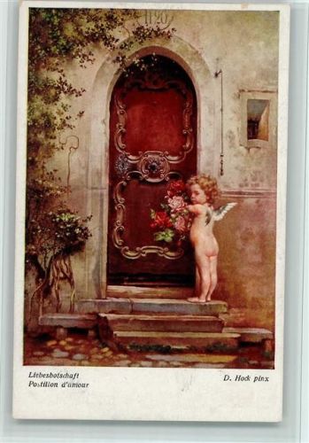 Nr. 1554 - Amor bringt eine Liebesbotschaft an die Haustür - Wiener Kunst Nr. 1554 - gute Erhaltung