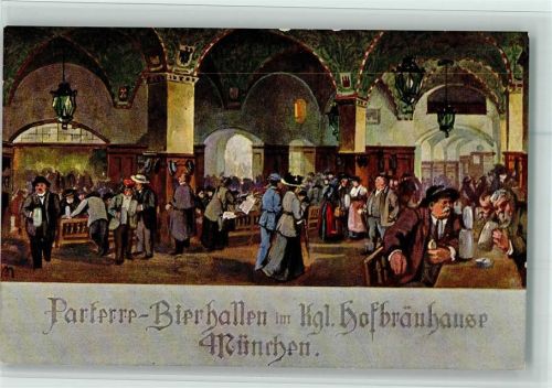 W8000 München Parterre Bierhallen - Künstlerpostkarte Nr. 627 Huber Verlag , gute Erhaltung Hofbräuhaus Künstlerkarte