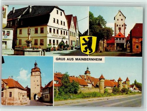Mainbernheim Ortsansichten Gasthof zum Falken Tor Stadtmauer Brunnen 4-Bildaufnahme