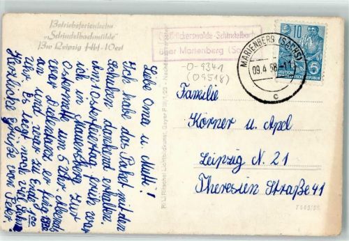 09496 O9340 Marienberg , Erzgeb - Landpoststempel Brückerswalde-Schindelbach Schindelbachmühle