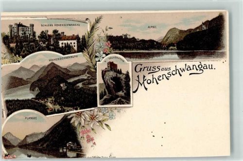 Hohenschwangau Lithographie Schloß Hohenschwangau Plansee Alpsee Falkenstein