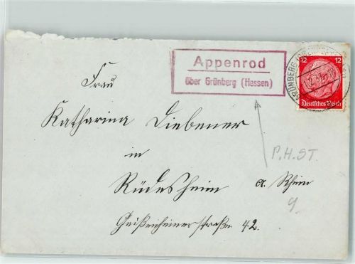 35305 W6310 Grünberg , Hess KEINE AK Landpoststempel Appenrod Briefkuvert