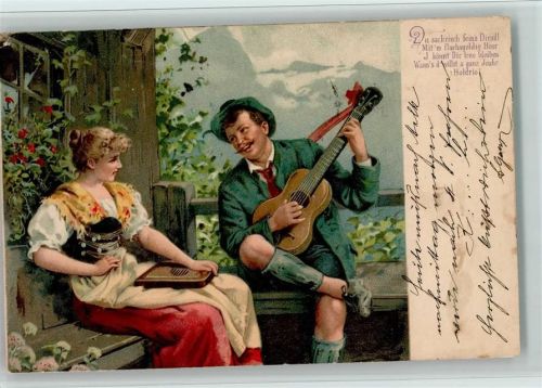 Spruch - Poesie - Trachten, Gitarre AK Zither 1900