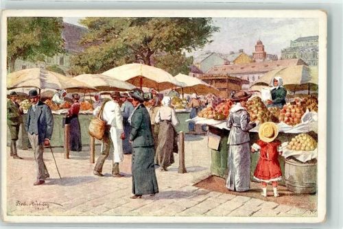 Wien 1913 Naschmarkt Marktszene sign. Rob. Richter