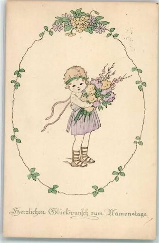 1933 Nr. 1331 Namenstag Kind moit Blumen