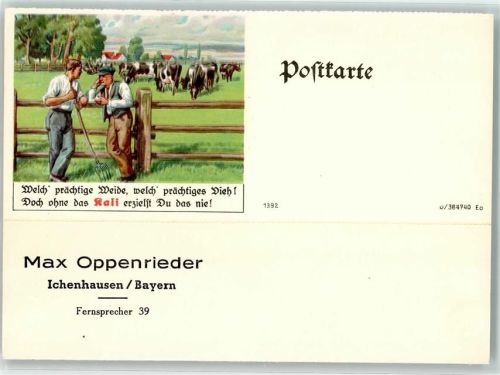 W8873 Ichenhausen Kalisalze Bauern Kühe Max Oppenrieder Düngerwerbung Ganzsache