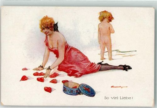 So viel Liebe - Herzen liegen am Boden Frau sammelt die Herzen auf Amor