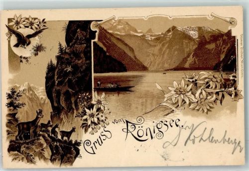 Schönau 1897 mit Gemsen Adler und Edelweiss Bahnpost