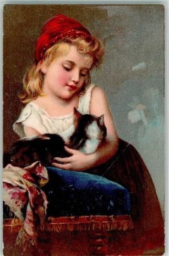 1906 Tricolorkatze Kind Lithographie
