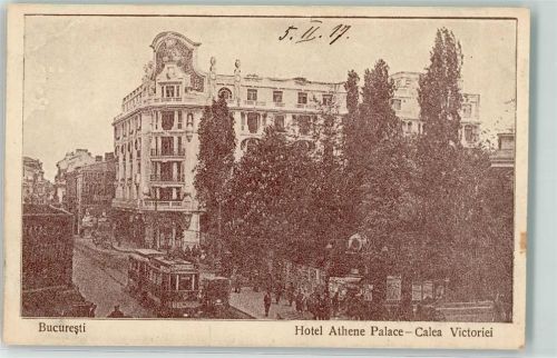 Bukarest 1917 Hotel Ahtenee Palace Calea Oldtimer Straßenbahn