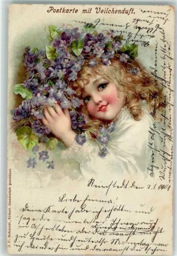 1901 Verlag Schmidt Erfurt Kind Mädchen mit Veilchen