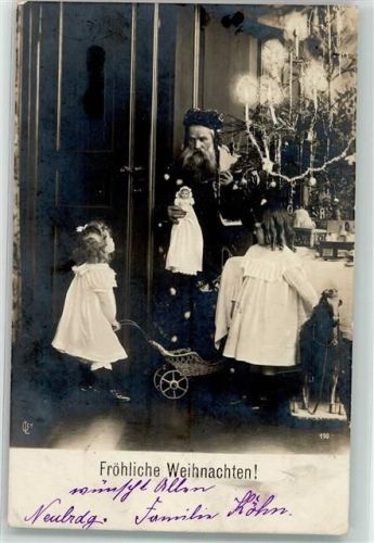 1902 Spielzeug geschmückter Tannenbaum Puppen Schaukelpferde Puppenkarre