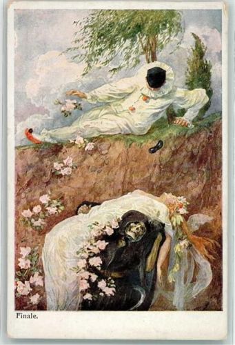 Das Finale Pierrot der Tod mit Sense trägt die Tänzerin