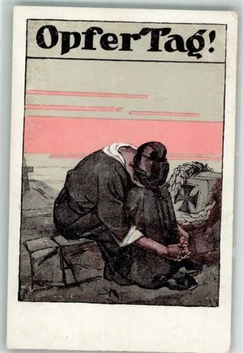 WK I Opfer Tag Bayr. Komitee vom Roten Kreuz Kriegsgräber Frau trauert Eisernes Kreuz sign. W. Wagner Spende 1917 Künstlerkarte