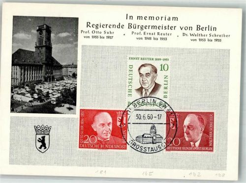 Schöneberg 1960 Rathaus In memoriam Regierende Bürgermeister Suhr Reuter Schreiber Gedenkmarken