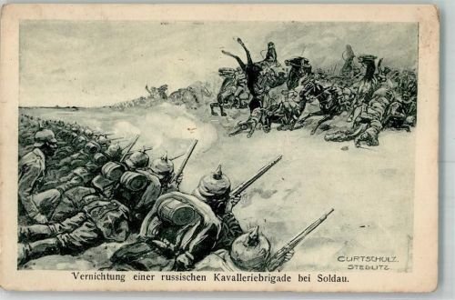1916 sign. Curt Schulz Vernichtung einer russ. Kavallerie bei Soldau WK I