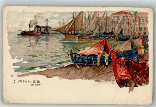 Cannes sign. Wielandt, M. Hafen Lithographie/Künstlerkarte