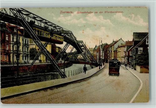 Barmen an der Wertherstrasse und Straßenbahn 1912 AK