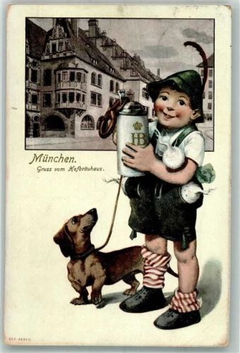 München 1906 Bube Brezel Dackel Bierkrug Heliocolorkarte Zieher, Ottmar
