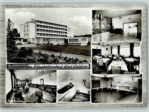 Bad Waldsee Sanatorium Elisabethenbad Innenaufnahmen Aufenthaltsraum Moorbad Eingangshalle Speisesaal Bewegungsbad
