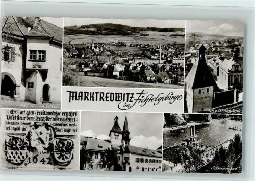 Marktredwitz Ortsansicht Erker am alten Rathaus Blick vom Kirchturm Altes Rathaus Schwimmbad Sprungturm Relief Mehrfachaufnahme