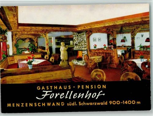 Menzenschwand Gasthaus Pension Forellenhof Innenaufnahme Gastraum