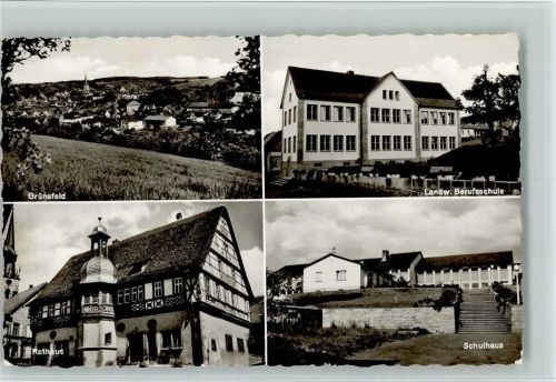 Grünsfeld Gesamtansicht Landw. Berufsschule Rathaus Schulhaus 4-Bildaufnahme