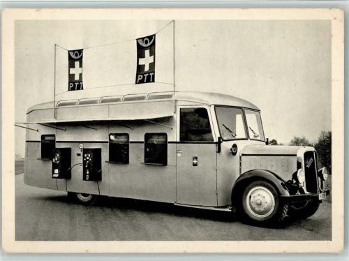 Fahrbares Automobil-Postbureau auf Saurer-Chassis PTT