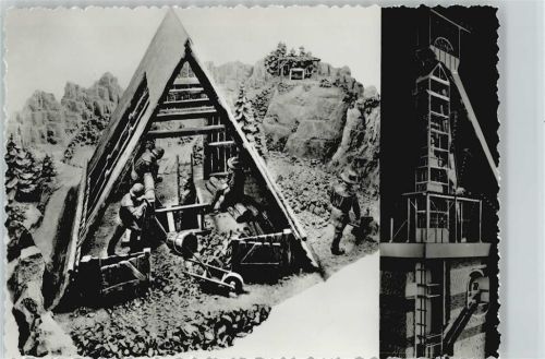 Schachtförderung in alter und neuer Zeit - Foto AK -Museum in Bochum