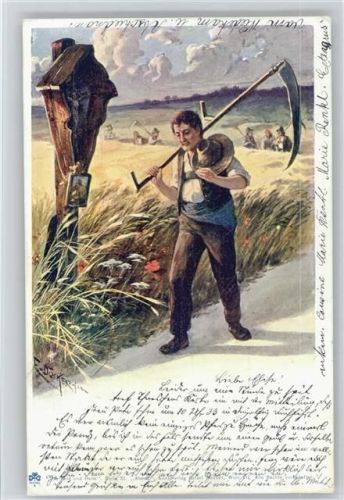 Wegekreuz - Kornernte - Sichel - 1900 AK Bauern