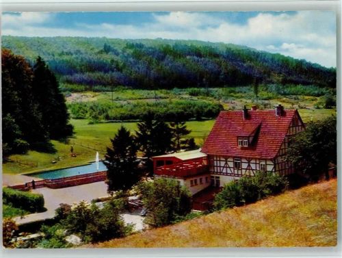 Aschaffenburg Gasthaus Pension Forellenhof Fachwerkhaus Schwimmbad Kahlquelle