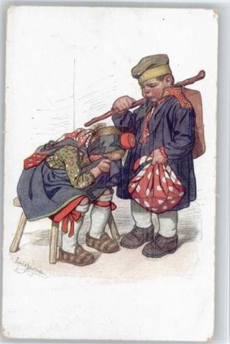 Kinder in Uniform, WKI Hessische Trachten Schwälmer - Künstlerkarte Nr. 7 AK