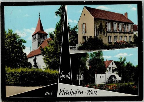 Neuhofen Ortsansichten Kirche Mühlrad 3-Bildaufnahme