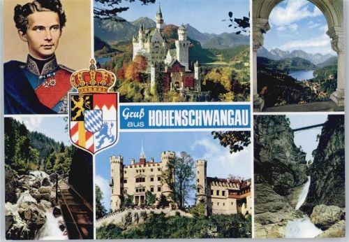 und Wappen, Hohenschwangau Schloss, Bellatschlucht, Marienbrücke, Wasserfall - Luwig als junger Mann
