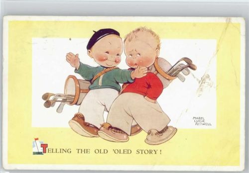 Nr. 4589 - Telling the old oled story - Kinder mit Golfausrüstung Attwell, M. L. 1940 Künstlerkarte