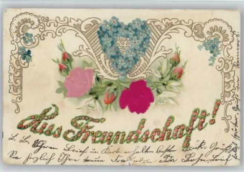 Stoffaplikationen, Herz, Rosen, Aus Freundschaft