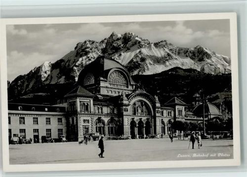 Luzern Bahnhof mit Pilatus Fotokarte ca 1935 AK