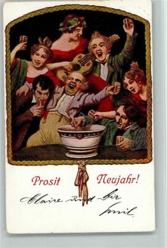 Neujahr Sylvesterbowle Gefäss - es wird gefeiert 1911 - Jugend AKAK