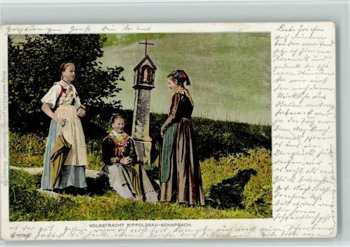 Frauen am - Trachten aus Rippoldsau-Schapbach, Regenschirm 1901 AK