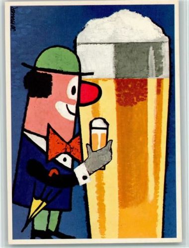 sign Jo Müller Clown mit einem großen Bierglas und kleinem Bierglas