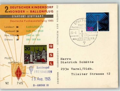 Stuttgart Sonder Ballonflug - Dt. Funkausstellung 1965 und SST