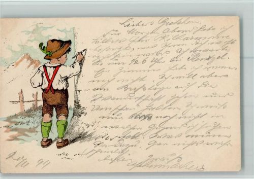 1899 Bayr. Junge malt oder beschreibt die Mauer AK