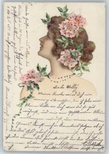1901 Frauen Porträt - Blumen im Haar