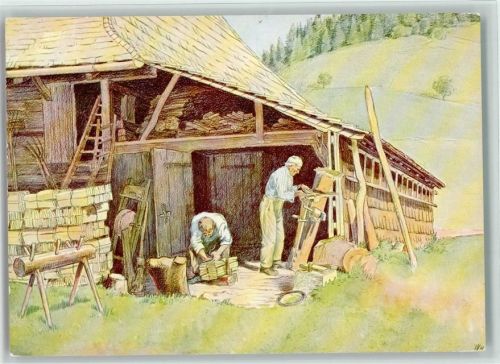 Serie Nr. 10 Schindelmacher sign P. Wyss Holzverarbeitung Künstlerkarte